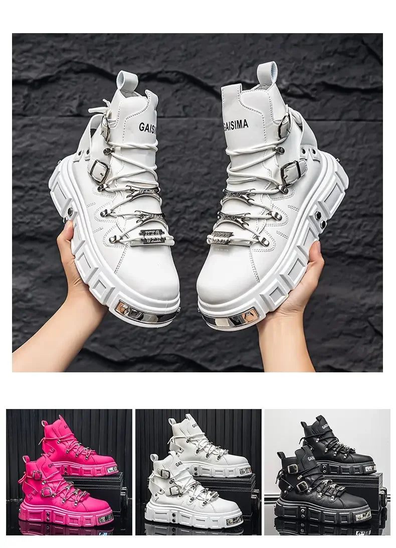 Boots For Man Fashion Rivet Leather Design Luxury Shoes Gothic Black Street Hip Hop punk Rock ankle boots Men Motorcycle shoes