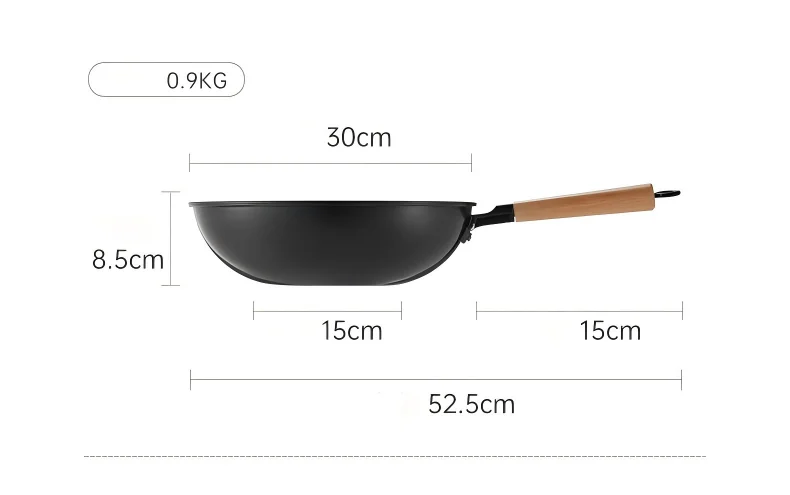 Cooker King Traditional Coating-Free Carbon Steel Wok, 30/32/34 cm Stir-Fry Pan for Gas & Induction Cooktops