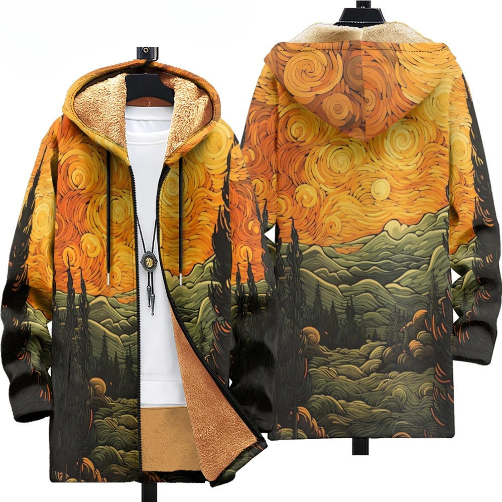 Men Cardigans Coats Black White Texture Printed Plush Thick Winter Abstract Art Graphics Jackets Casual Streetwear Clothing