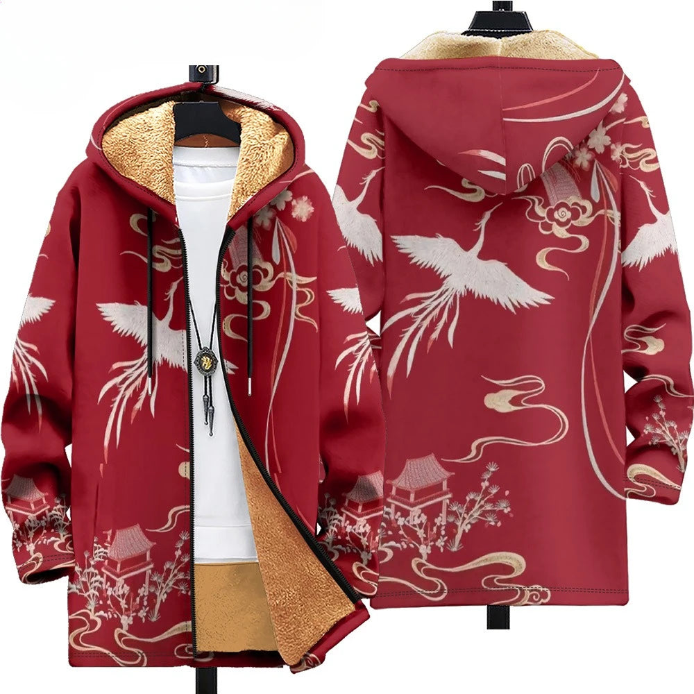 Men Cardigans Coats Black White Texture Printed Plush Thick Winter Abstract Art Graphics Jackets Casual Streetwear Clothing