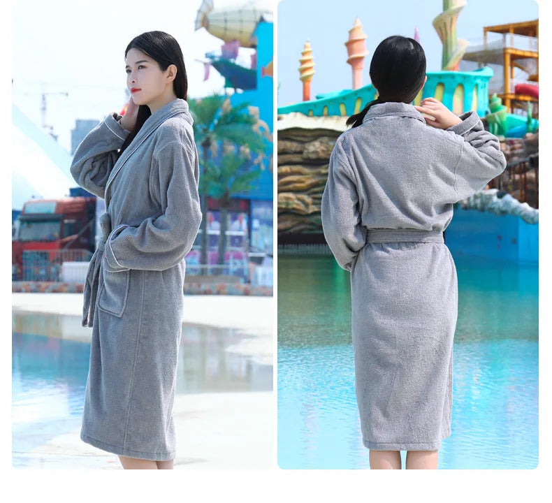 Bathrobe Men Winter Thick Warm Long Bathrobe Plus Size Towel Fleece Soft Nightgowns Bridesmaid Kimono Bath Robes Dressing Gown