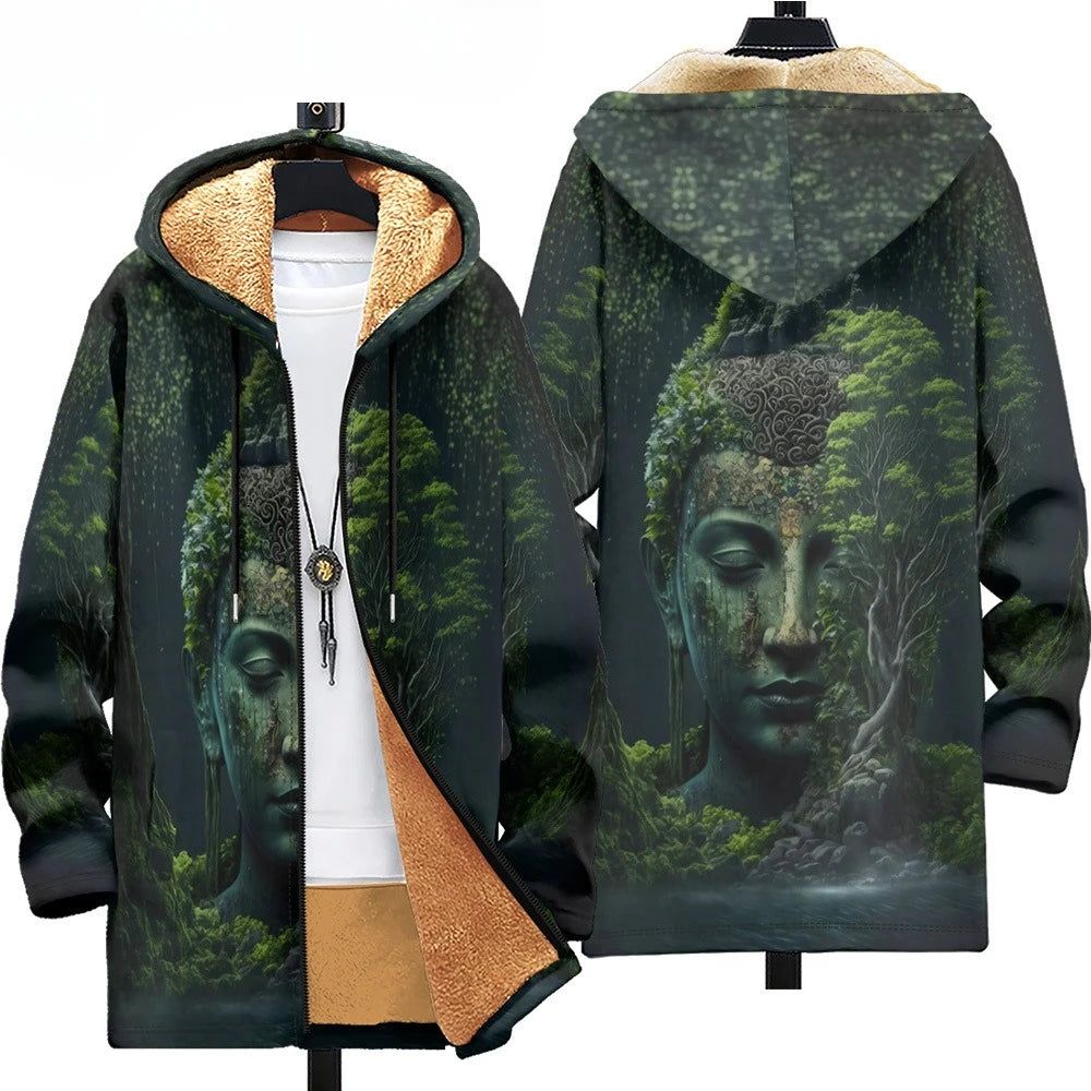 Men Cardigans Coats Black White Texture Printed Plush Thick Winter Abstract Art Graphics Jackets Casual Streetwear Clothing