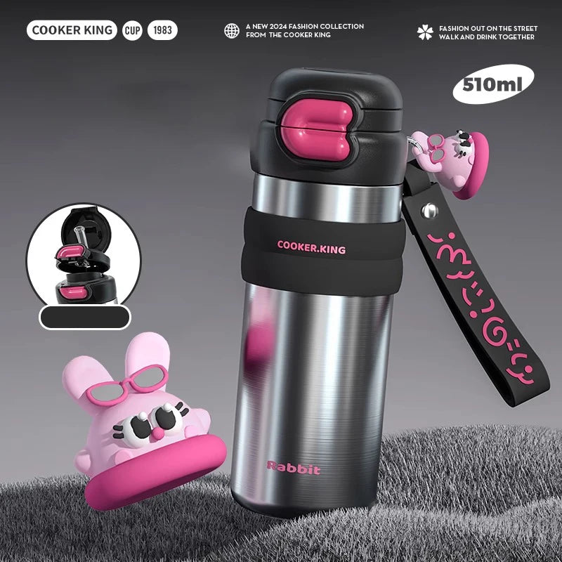 COOKER KinG in Stock 500ML Insulated Cup Stainless Steel Straw Cup for Children Leak-Proof Thermal Flask Portable Travel Tumbler