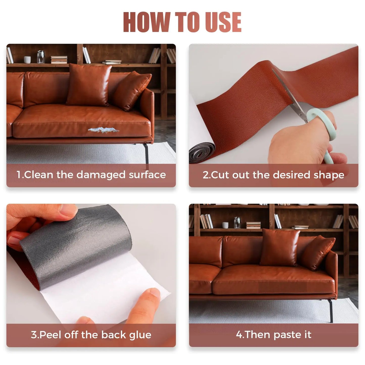Leather Repair Patch for Furniture Sofa Car Seats Office Chairs Couch Scratch Tape Kit Self Adhesive Waterproof Sticker Hand Bag