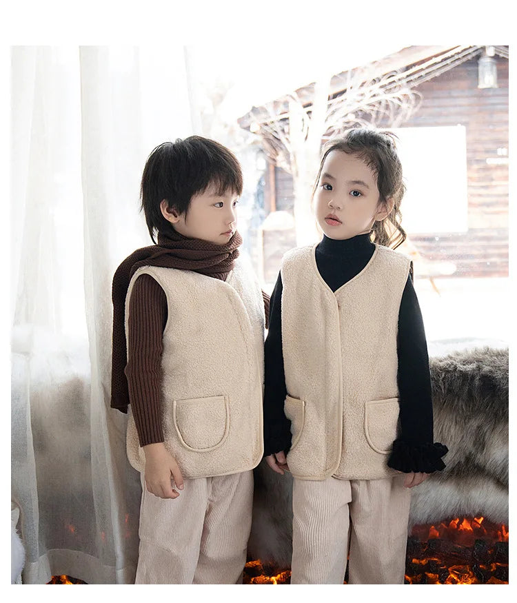 Winter Children's Outfits Kids Warm Thick Vest Coat and Knit Long Sleeve Sweater and Pants Clothes Sets Baby Girls Boys Clothing