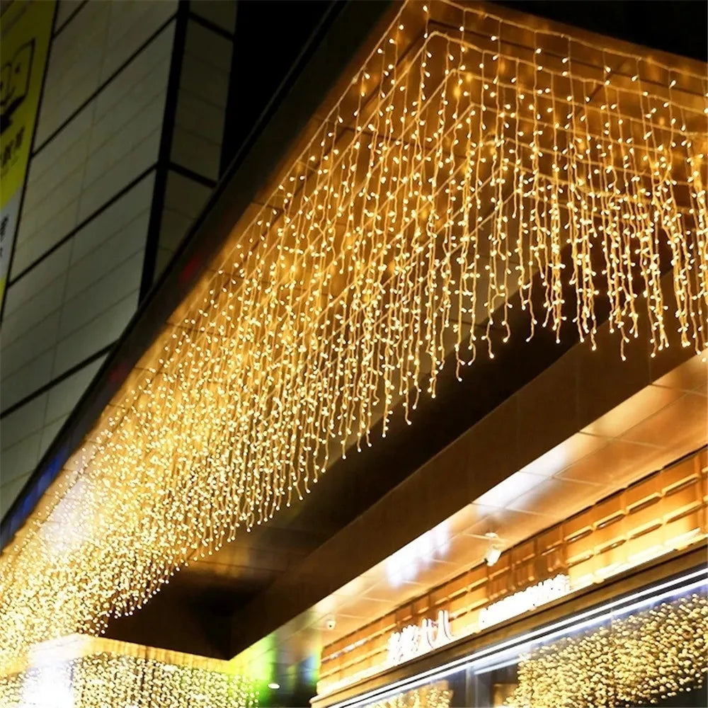 Christmas Lights Waterfall Outdoor Decoration 4M Droop 0.4-0.6m Led Lights Curtain String Lights Party Ggarden Eaves Decoration
