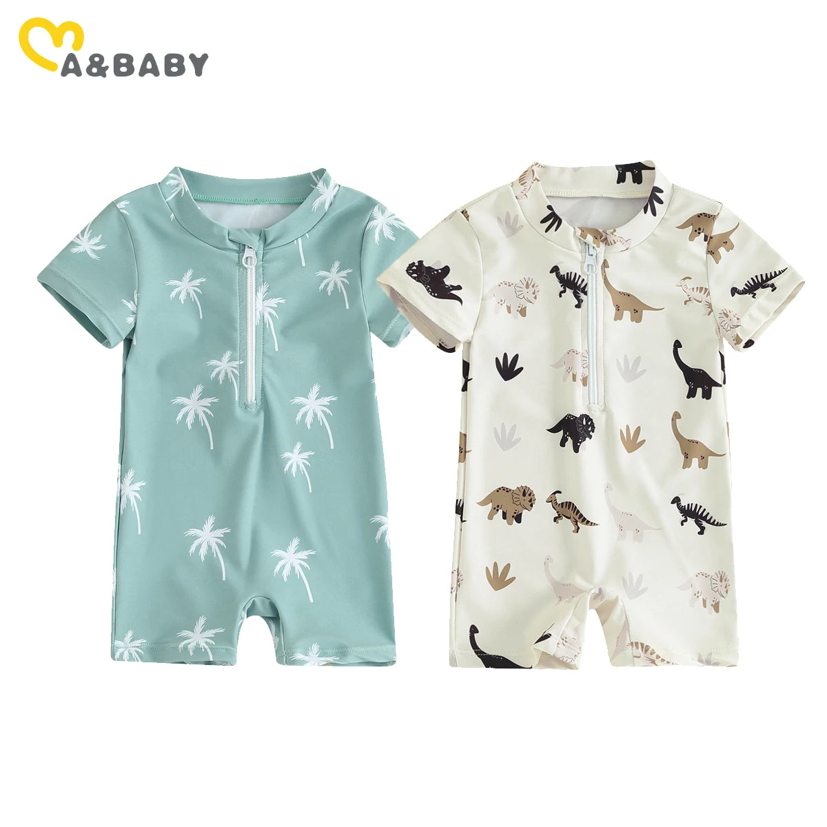 ma&baby 0-3Y Newborn Infant Toddler Baby Boy Girl Swimsuit Dinosaur Coconut Tree Short Sleeve Swimwear Beachwear Bathing Suit