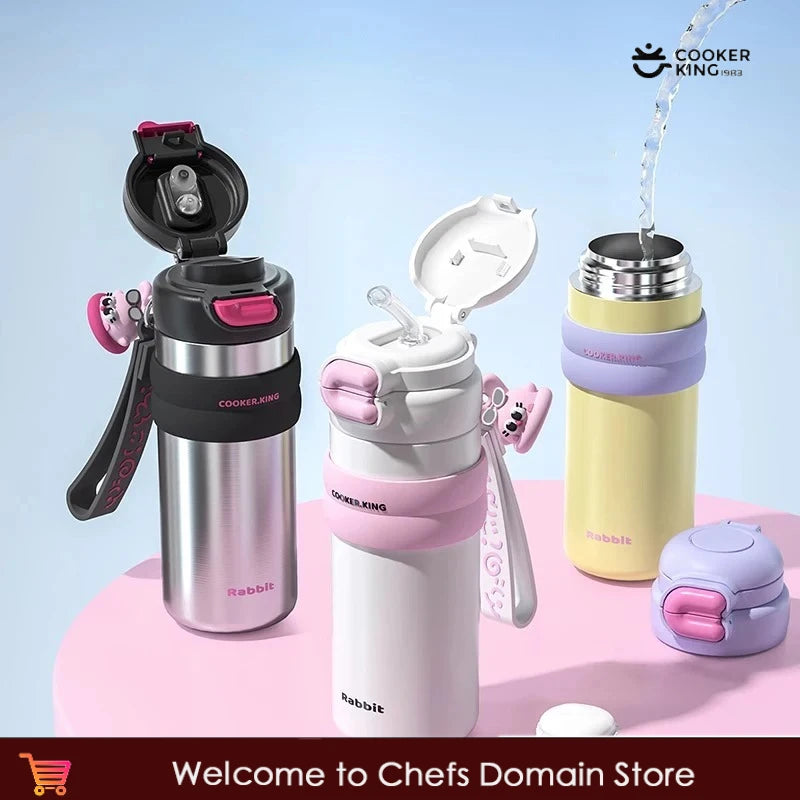 COOKER KinG in Stock 500ML Insulated Cup Stainless Steel Straw Cup for Children Leak-Proof Thermal Flask Portable Travel Tumbler
