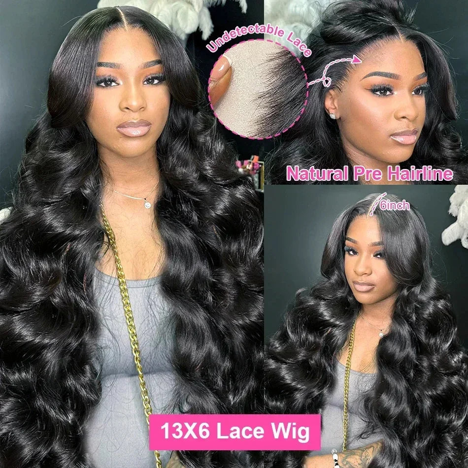 Lafino 200% Density Body Wave Lace Front Wig 13x6 Loose Body Wave 13x4 Lace Front Wigs Black Wig Human Hair 40 Inch Brazilian