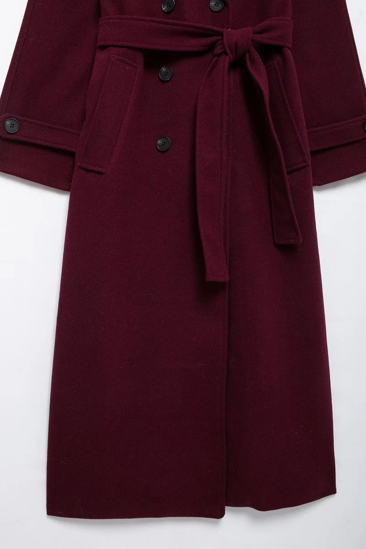 HH Winter Elegant Women Turn-Down Collar Long Coat Solid Long Sleeves Pocket Belt Double-Breasted Female Slim Windbreaker Coats