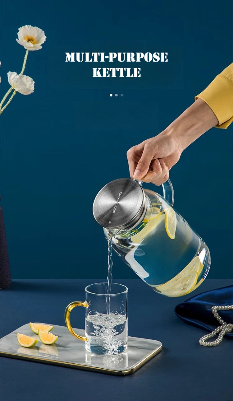 COOKER KING 1.8/2.5L Glass Water Kettle High Borosilicate Glass Large Capacity Teapot High Temperature Resistance Office Use