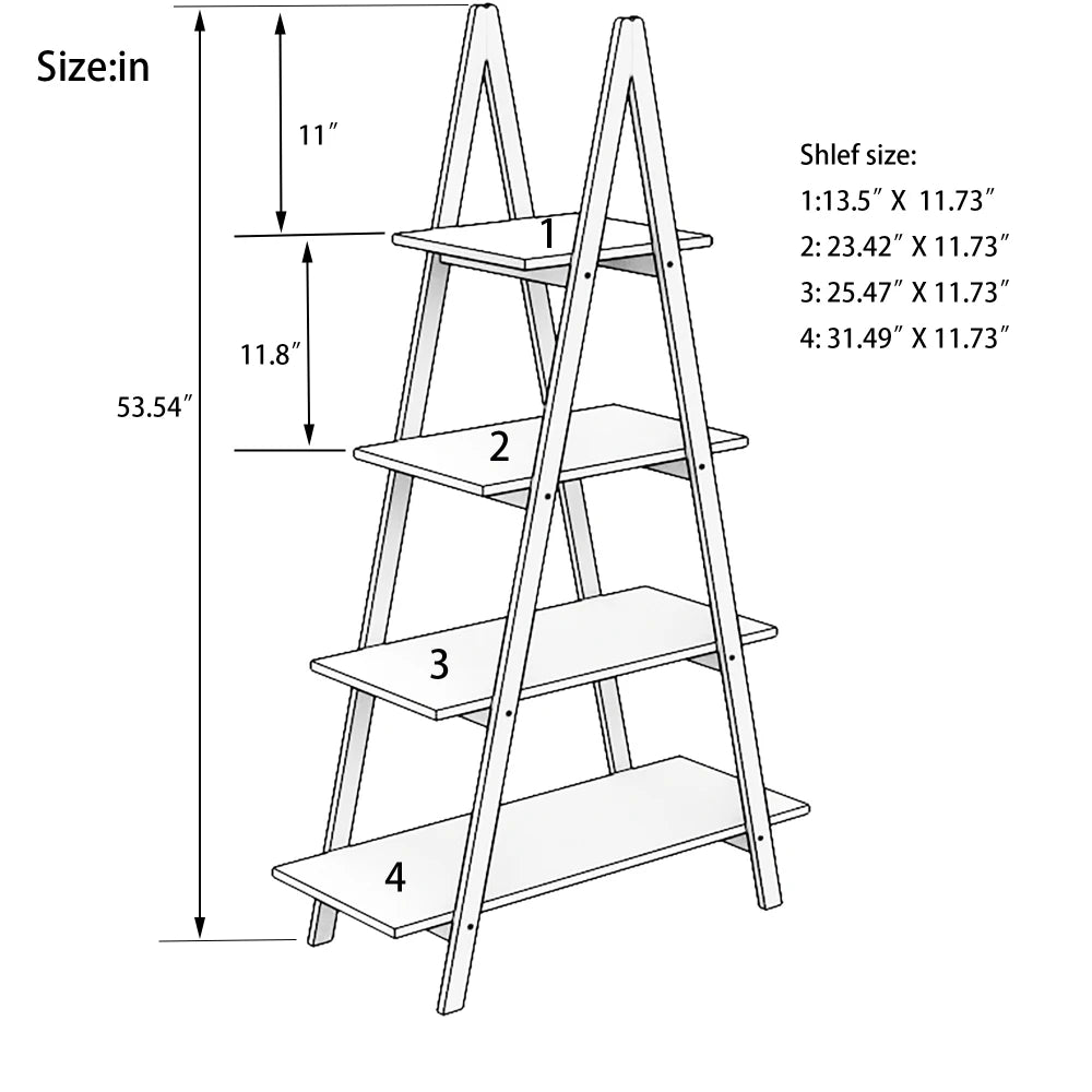 Solid Bamboo Wood Oxford “A”frame Ladder Display Bookshelf Warehouse Supermarket Kitchen Shelves Living Walnut 4 Tier Bookshelf