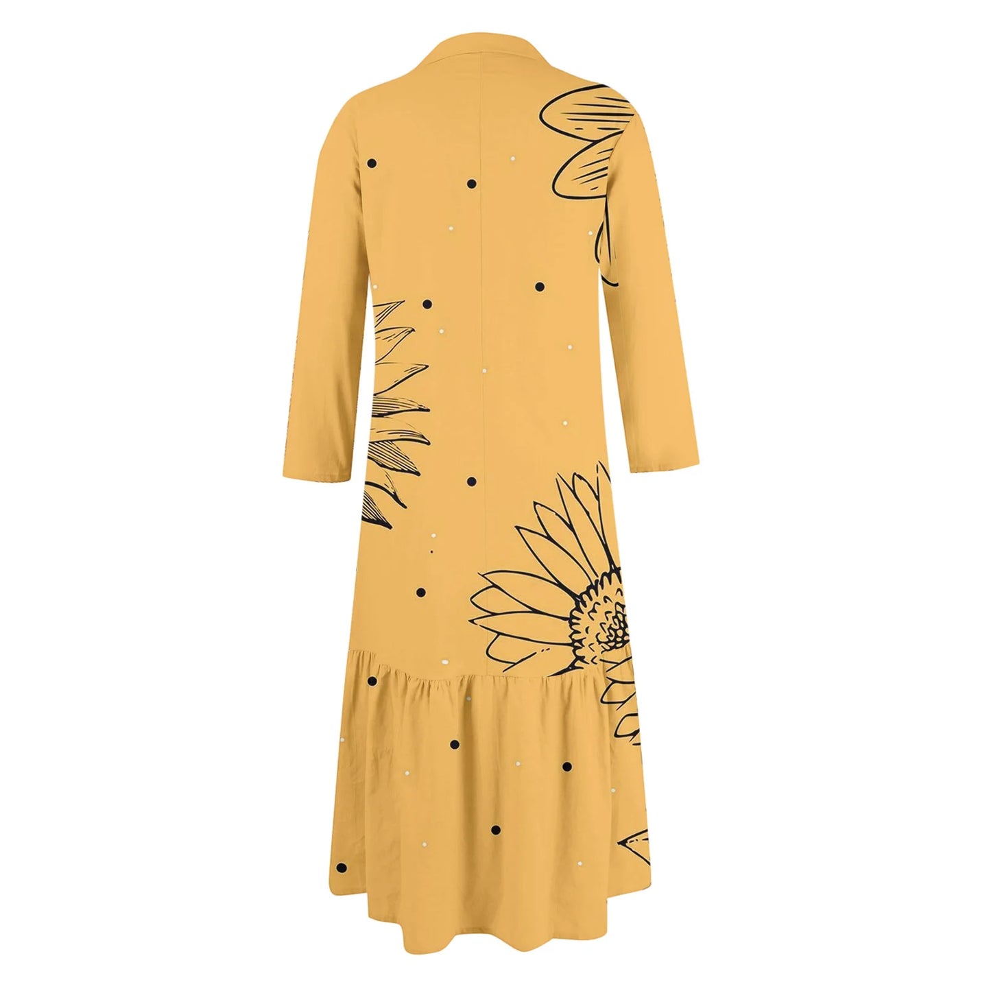 Ladies' Fashionable Temperament Autumn And Winter Button Lapel Long Sleeved Retro Printed Spring And Autumn Dress