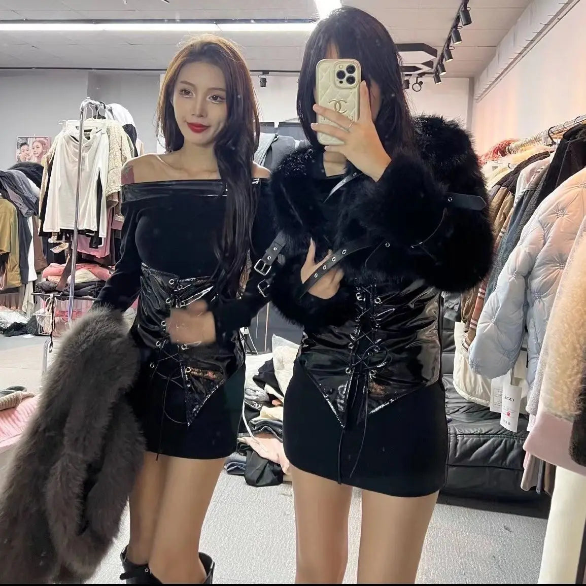 Fur Coat Women 2024 Autumn Winter Short Jacket Lace Up Patchwork Female Coats