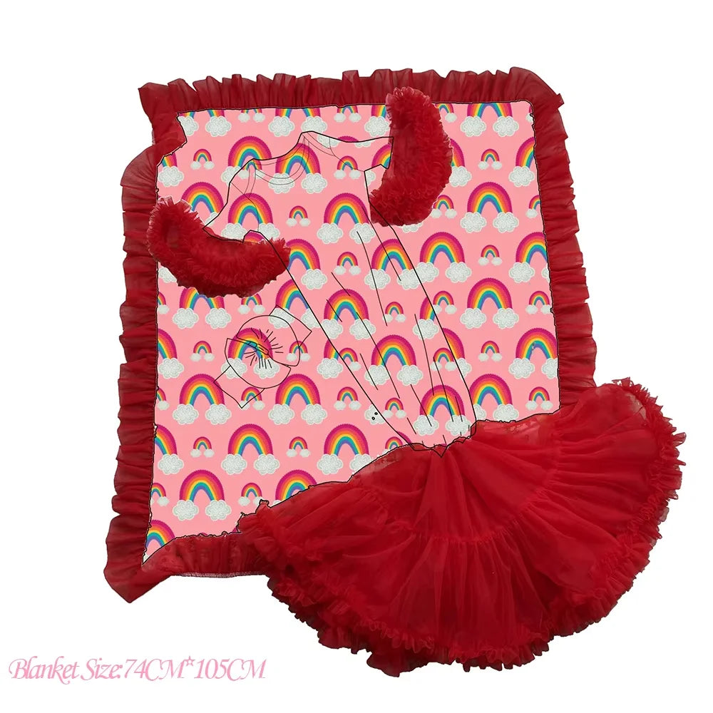 New Baby Gown Clothes Watermelon Tutu Petti Gown Newborns Rainbow Flower Baby Girl Gown Matches Baby Blanket Customizable
