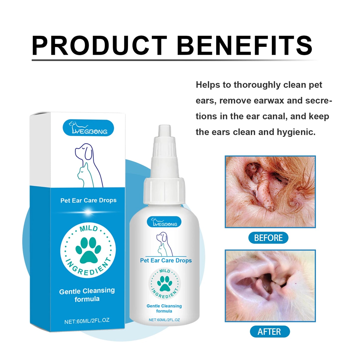 Pet Ear Care Drops for Dag Cat Gently Clean the Ears Remove Ear Mites Relieve Itching Reduce Odor Prevent Dryness Pet Ear Care