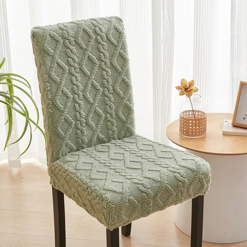 Thick Dining room Chair Cover Jacquard Plush Stretch Chair Slipcovers Solid Color Office Chairs Covers for Living Room Wedding