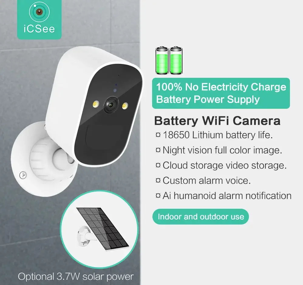 5MP HD Surveillance Solar Camera Wireless WiFi Security Battery Powered IP Camera Home Survalance Protection Rechargeable ICsee