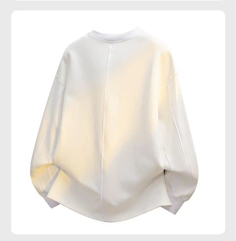 Sweatshirt Male Street Wear  Clothes American Casual Decorative Stitch Round Neck Long Sleeve Unisex Couple Autumn Fashion Top