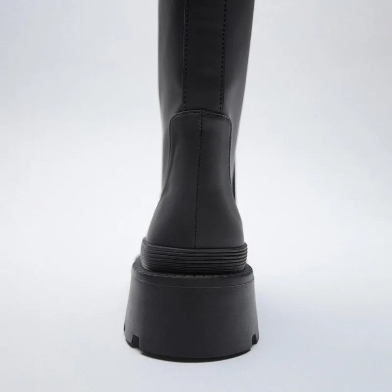 Boots Woman Winter 2022 Platform Thigh High Boots Women   Square Toe Chunky Party Knee High Wedge Long Woman Boots