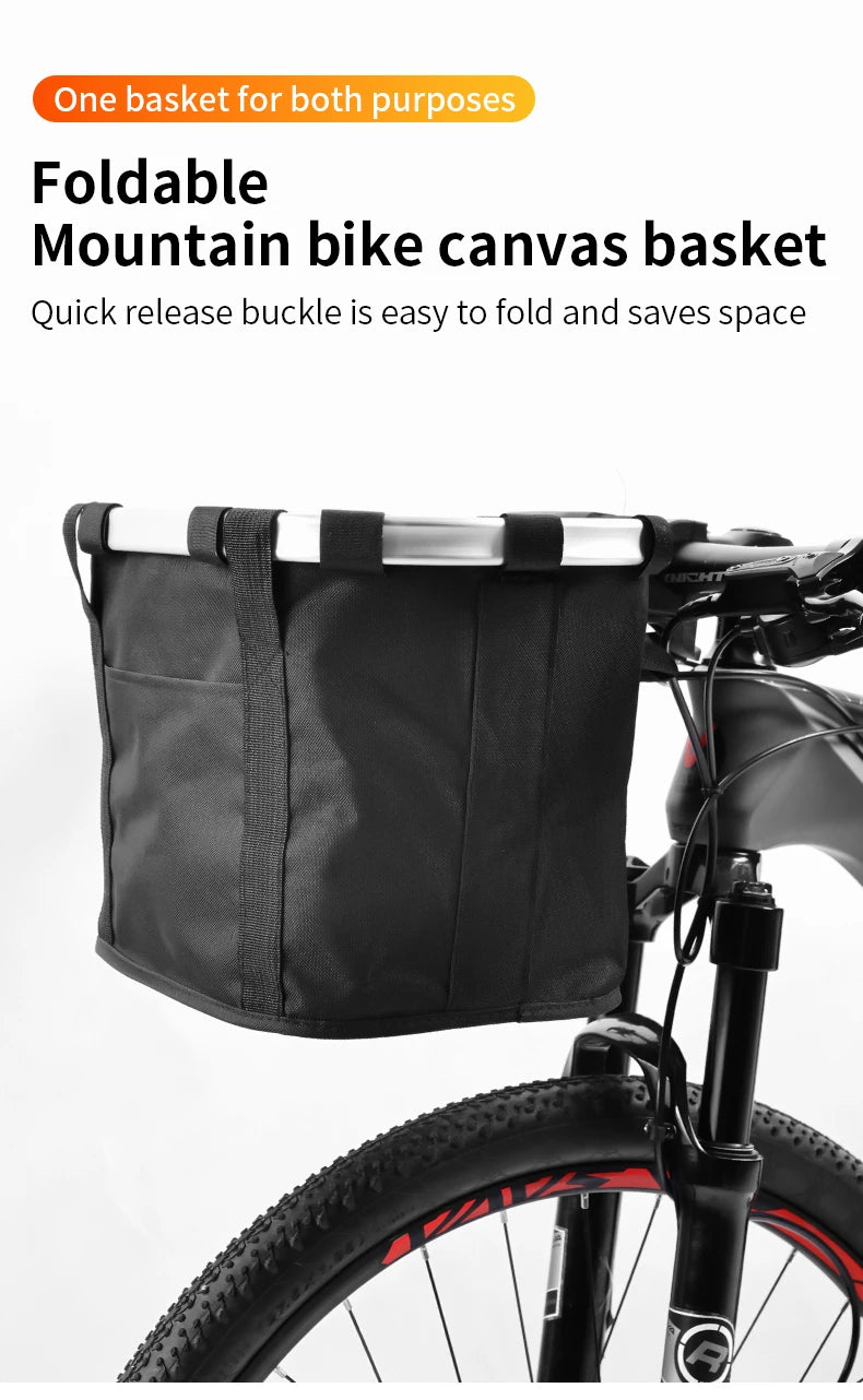 Bicycle Front Basket Bike Small Pet Dog Carry Pouch 2in1 Detachable MTB Cycling Handlebar Tube Hanging Fold Baggage Bag 5KG Load