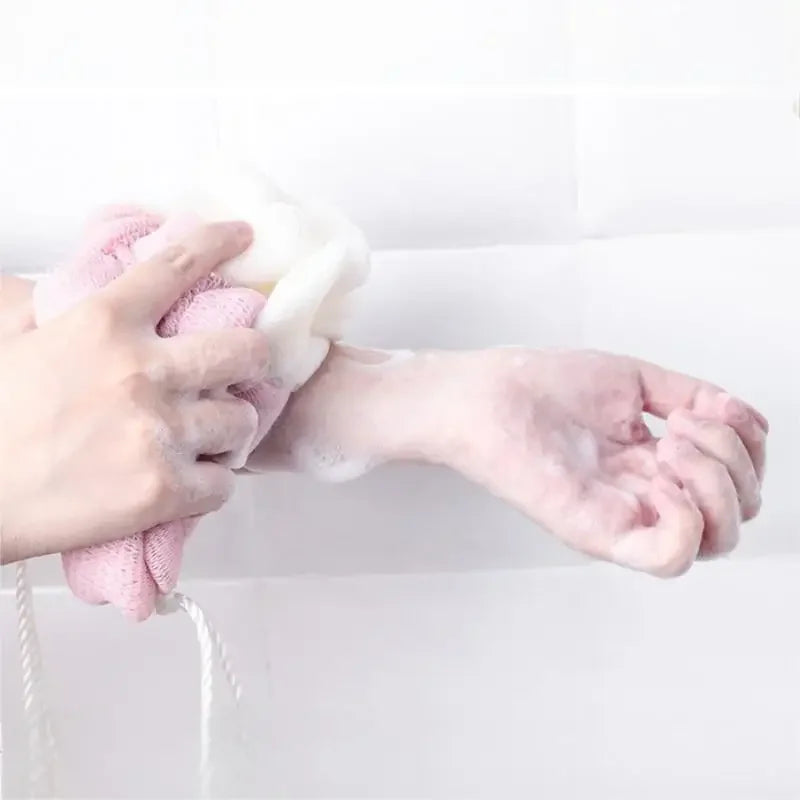 Exfoliating Bath Towel - Long Handle Back Scrubber for Deep Cleansing, Color Block Design Mesh Body Scrub