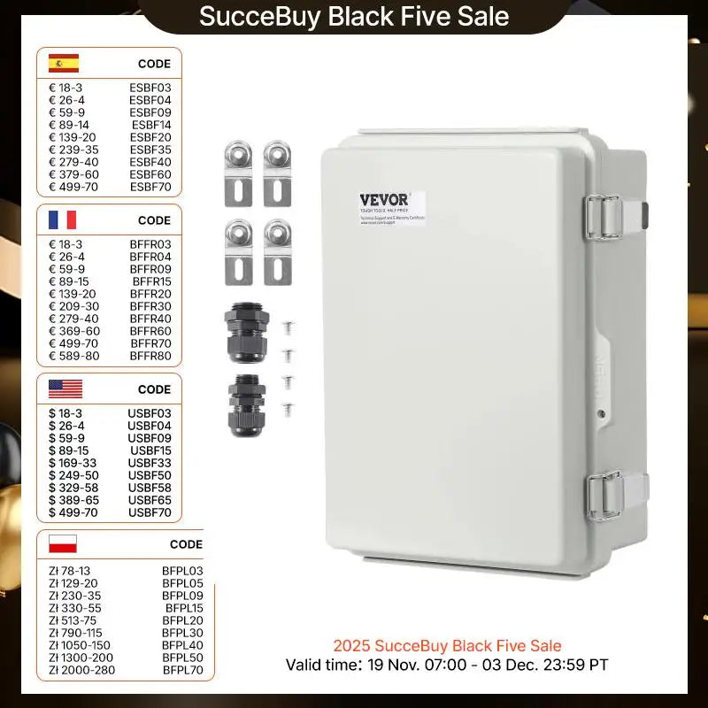 SucceBuy Outdoor Electrical Junction Box ABS Plastic Hinged Cover Stainless Steel Latch IP67 Waterproof for Electrical Projects