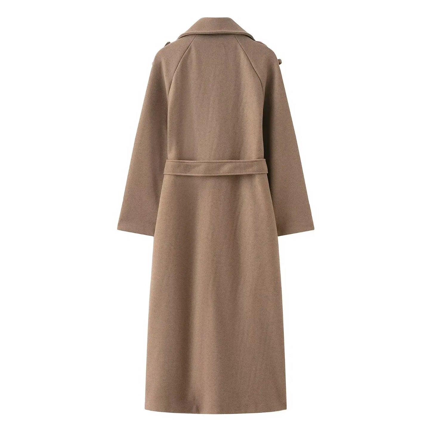 HH Winter Elegant Women Turn-Down Collar Long Coat Solid Long Sleeves Pocket Belt Double-Breasted Female Slim Windbreaker Coats