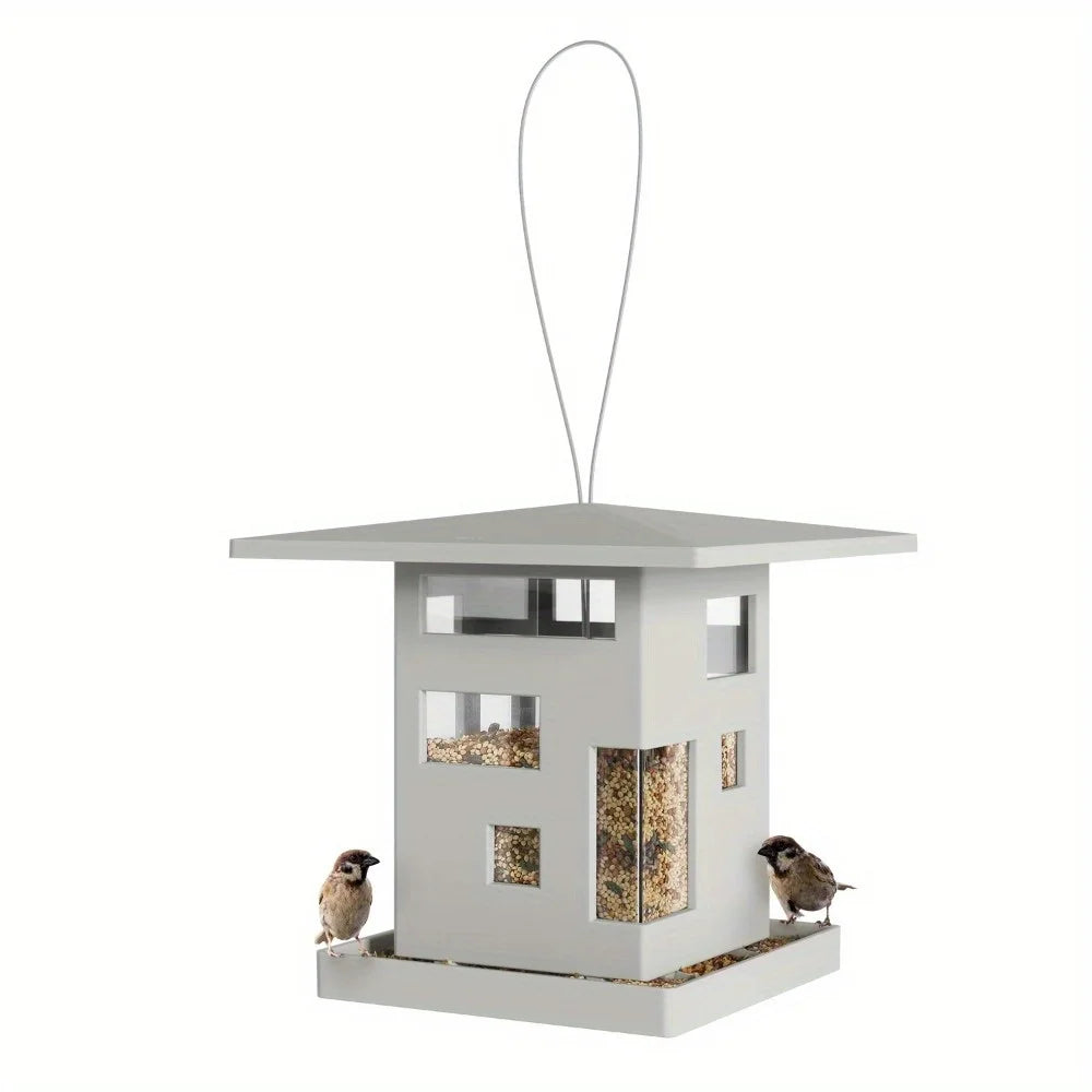 Weatherproof Cafe bird feeder 68 oz Gray, Top Lid Opens For Hasslefree Refilling Of Birdseed