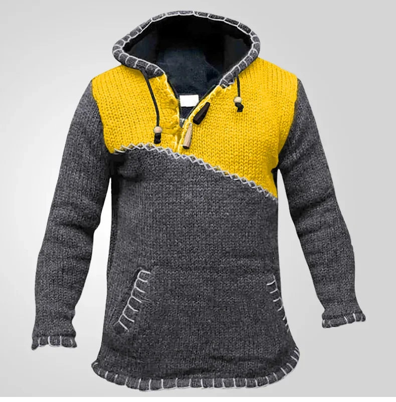 Pullovers Men Sweatshirts Sweaters Pockets Casual Loose Splice Hooded Knitted Drawstring Regular Thick Tops Autumn Winter