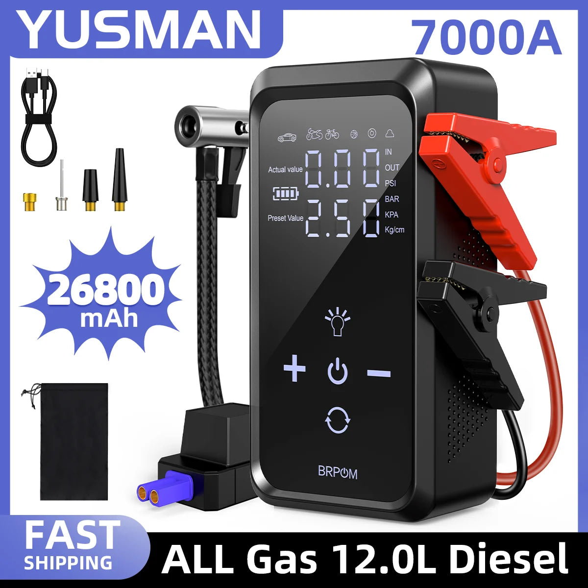 Car Jump Starter with Air Compressor Power Bank Portable Emergency Battery Booster Starting Device for Cars