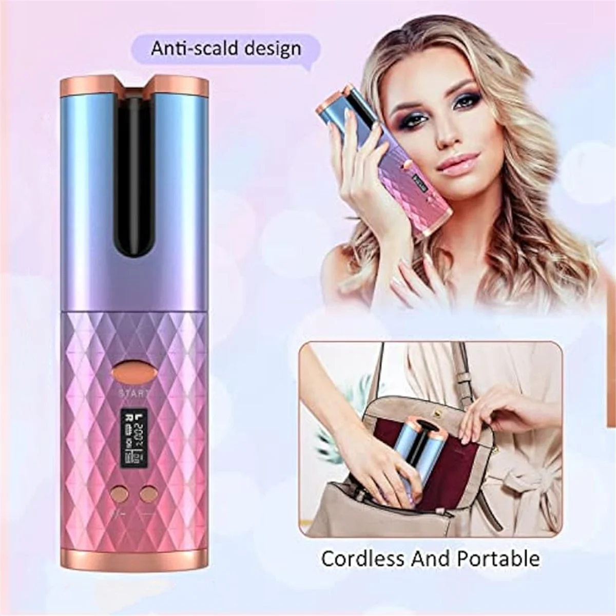 Hair curlerAutomatic Curling Iron, Cordless Auto Hair Curler,Portable Rotating Curling Wave Wand Styling Tool, Auto Shut Off
