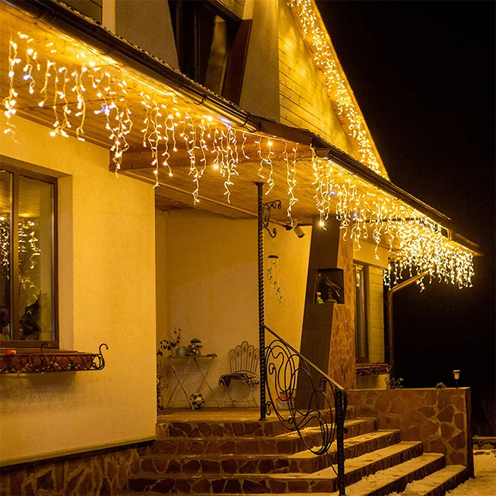 Christmas Lights Waterfall Outdoor Decoration 4M Droop 0.4-0.6m Led Lights Curtain String Lights Party Ggarden Eaves Decoration