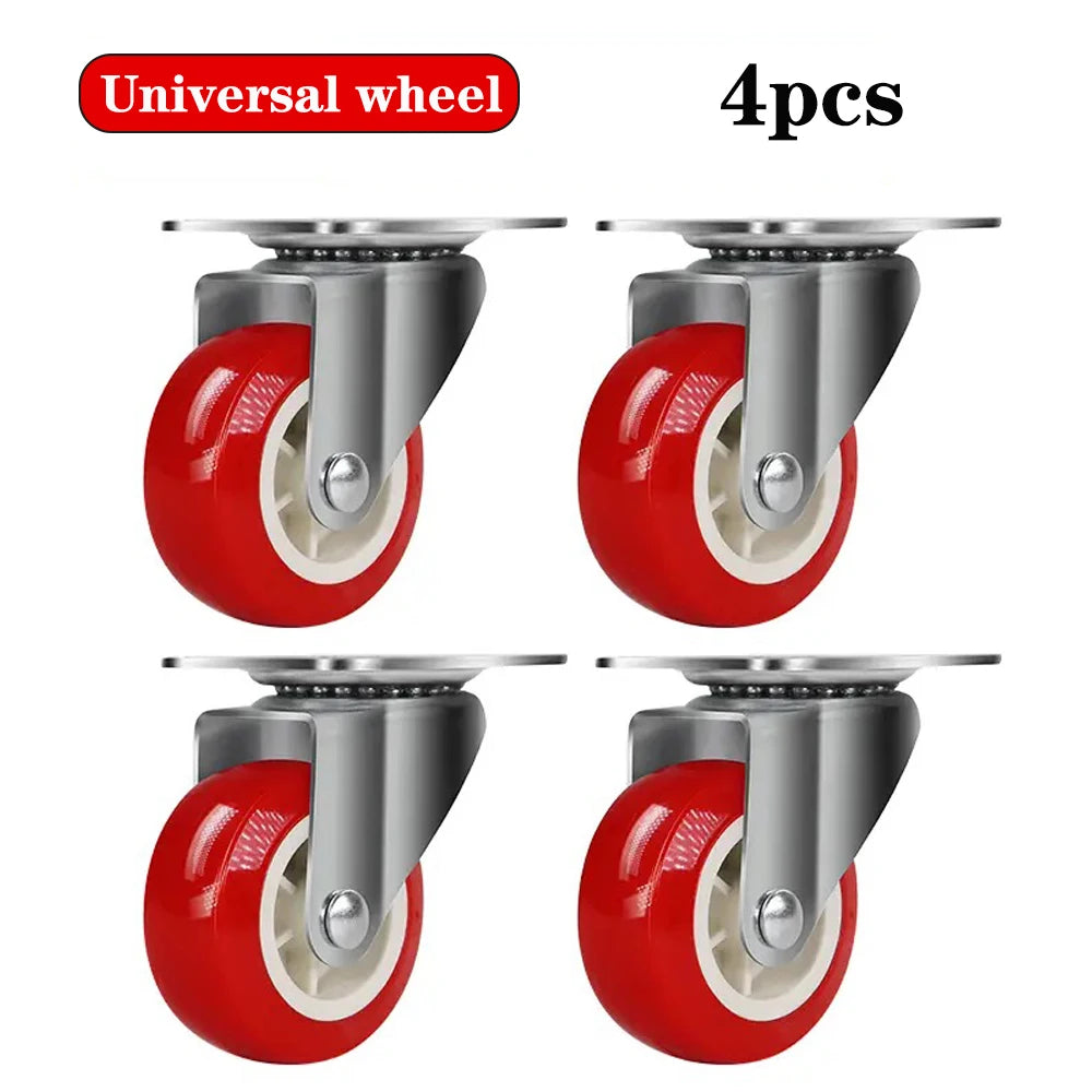 2 ⁄ 4 quiet small casters, universal wheels, 1.97 "rotating casters, red fixed wheels, for wheelbarrows, furniture project carts