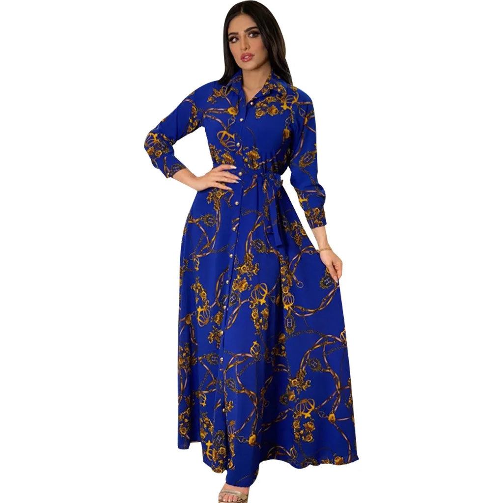 Women's Fashion  New Sexy Elegant Dress Temperament Digital Printing  Long Shirt Dress Women's Elegant Commuter Casual Dress