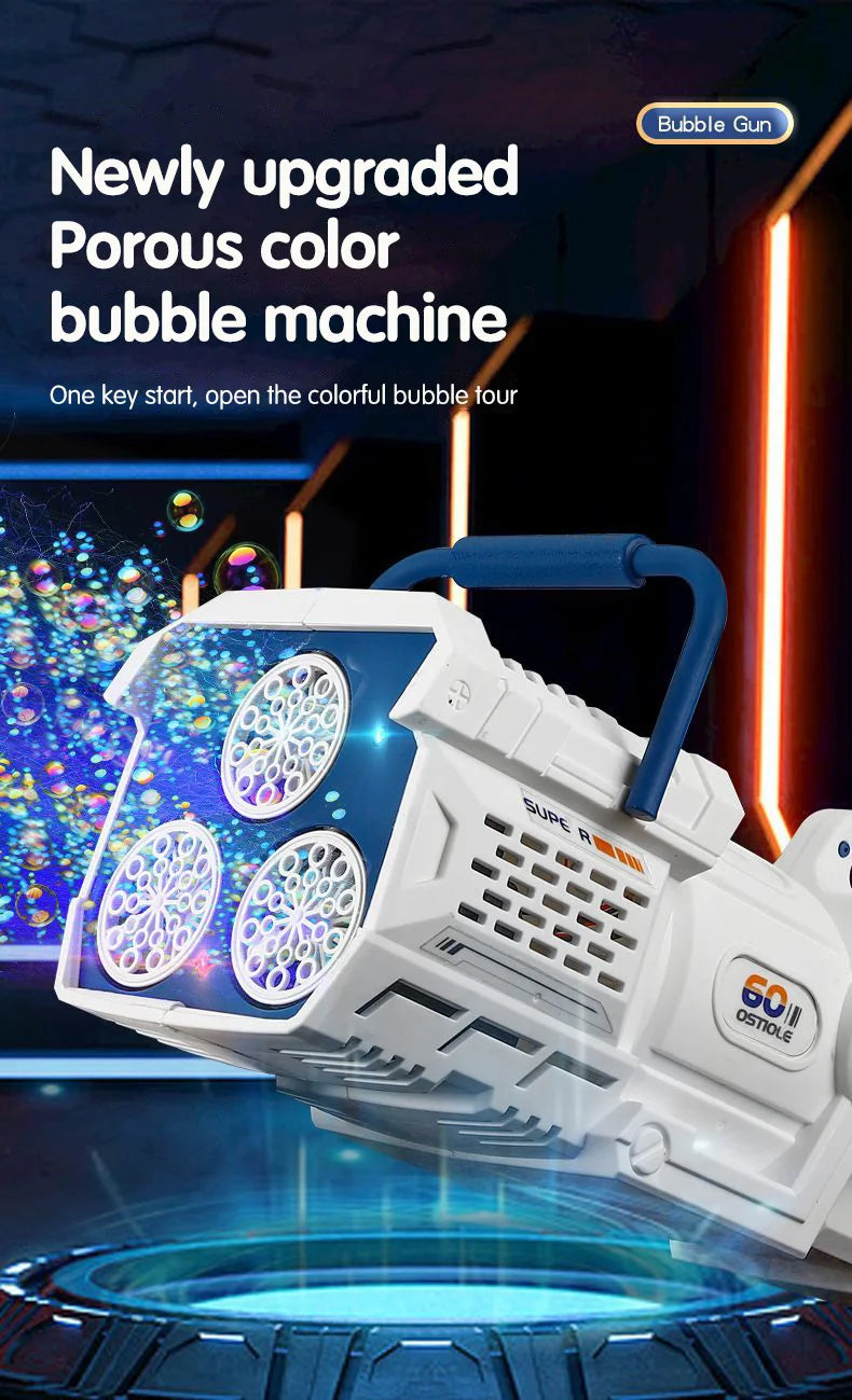 60 Holes Bubble Gun LED Light Electric Automatic Rocket Soap Bubble Machine Toys for Kids Outdoor Wedding Party Children's Gifts