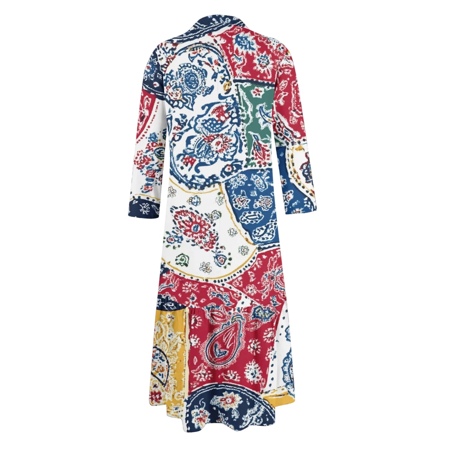 Ladies' Fashionable Temperament Autumn And Winter Button Lapel Long Sleeved Retro Printed Spring And Autumn Dress