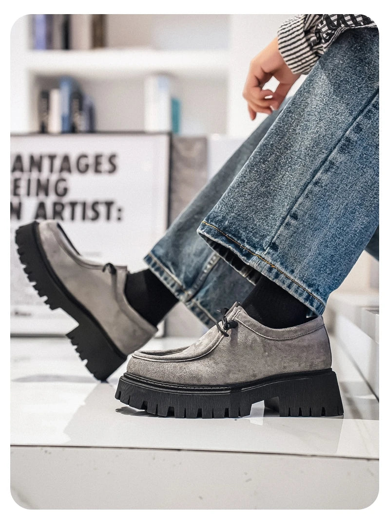 Men's Shoes 2025 Autumn New Style High-heel Thick-soled Loafers, Durable and Retro Casual Shoes, Everyday Street Trend Sneakers