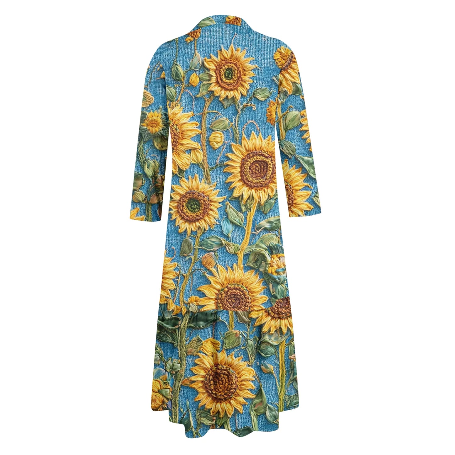 Ladies' Fashionable Temperament Autumn And Winter Button Lapel Long Sleeved Retro Printed Spring And Autumn Dress