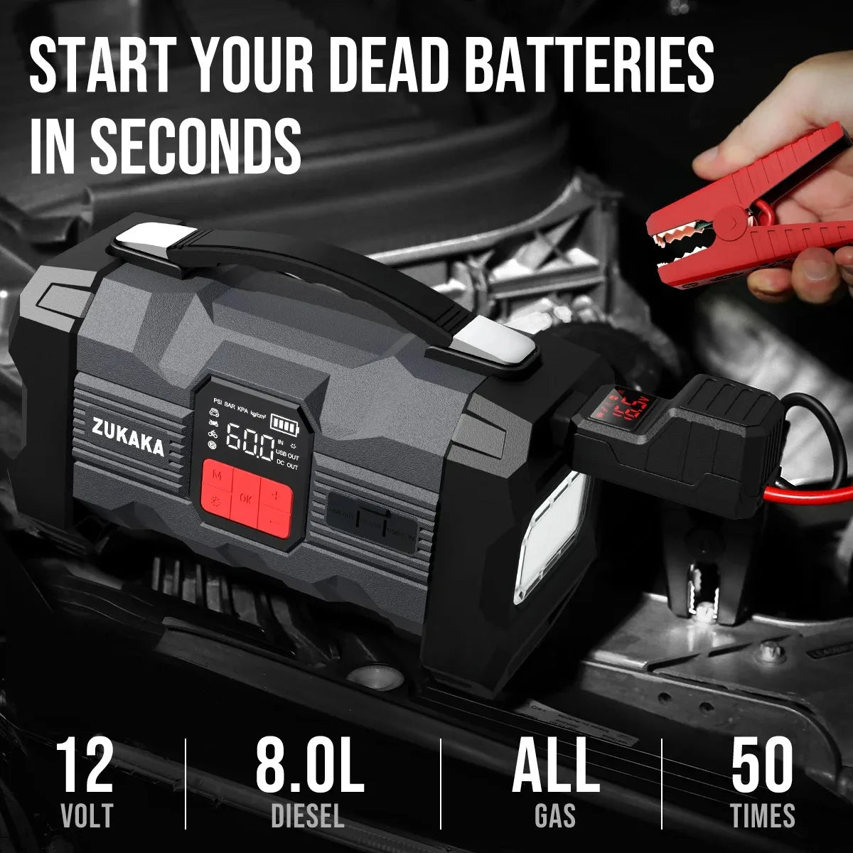 Car Jump Starter with Air Compressor Power Bank Portable Emergency Battery Booster Starting Device for Cars
