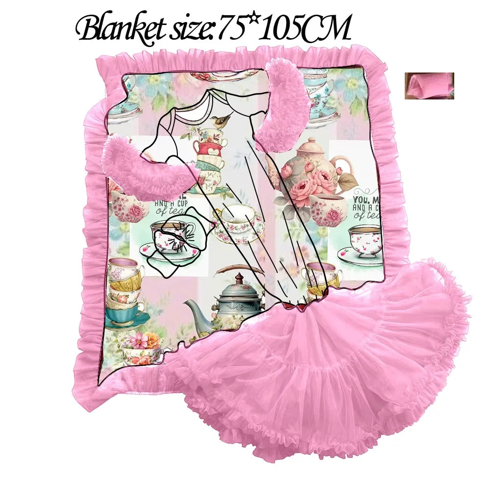 New Baby Gown Clothes Watermelon Tutu Petti Gown Newborns Rainbow Flower Baby Girl Gown Matches Baby Blanket Customizable