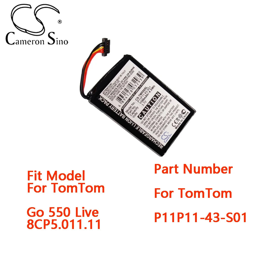 Cameron Sino GPS, Navigator Battery For TomTom Go 550 Live 8CP5.011.11 Part Number For TomTom P11P11-43-S01 Capacity 1100mAh