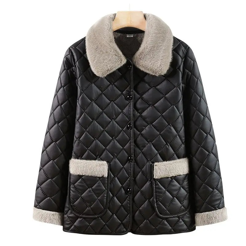 Female Winter Clothes Mother's Clothes With Added Velvet For Warmth Coat Fashionable New Short Ribbed Thickened Jacket Autumn