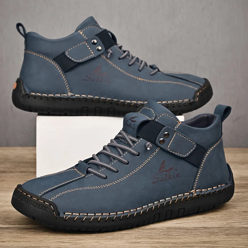 New 2025 Handmade Leather Casual Men Shoes Design Sneakers Man Breathable Leather Shoes Men Ankle Boots Outdoor