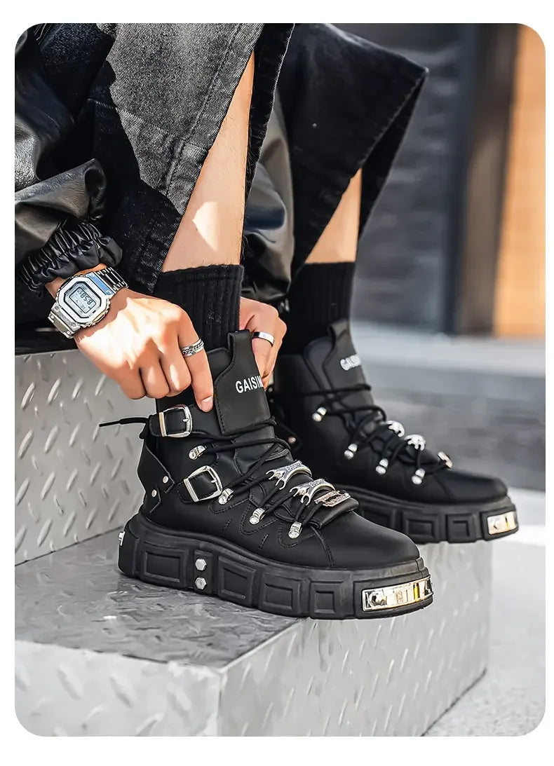Boots For Man Fashion Rivet Leather Design Luxury Shoes Gothic Black Street Hip Hop punk Rock ankle boots Men Motorcycle shoes