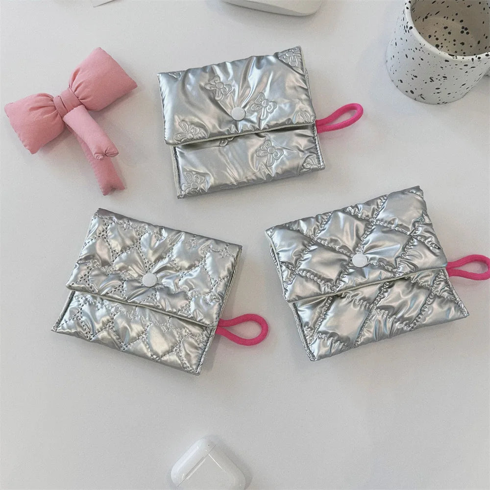 Silver Lingge Bow Pattern  Coin Purses Small Canvas Coin Wallet Lady Girls Earphone Coin Key Money Storage Bag Zipper Pouch