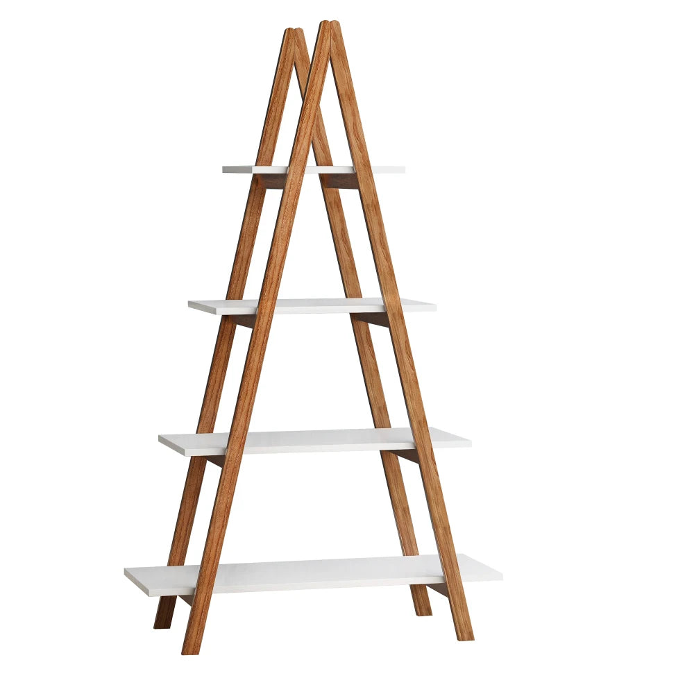 Solid Bamboo Wood Oxford “A”frame Ladder Display Bookshelf Warehouse Supermarket Kitchen Shelves Living Walnut 4 Tier Bookshelf