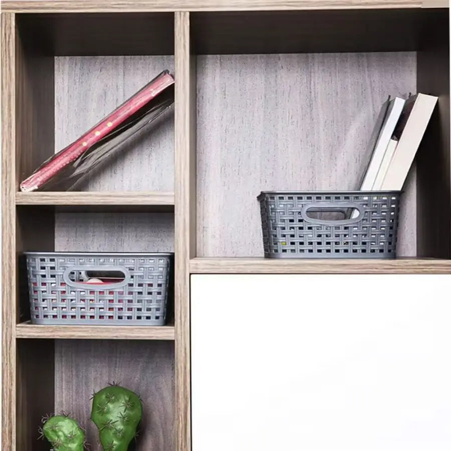4 Pack Plastic Storage Box Hollowed Out Side Woven Simple Storage Organizer Basket, Home Goods Kitchen Sundry Boxes