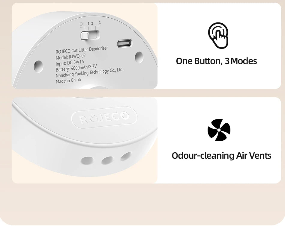 ROJECO 4000mAh Smart Cat Litter Deodoriser Automatic Cat Litter Box Odor Purifier For Pet Toilet Deodorant Purifier Accessories