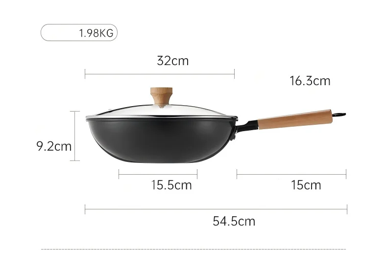Cooker King Traditional Coating-Free Carbon Steel Wok, 30/32/34 cm Stir-Fry Pan for Gas & Induction Cooktops